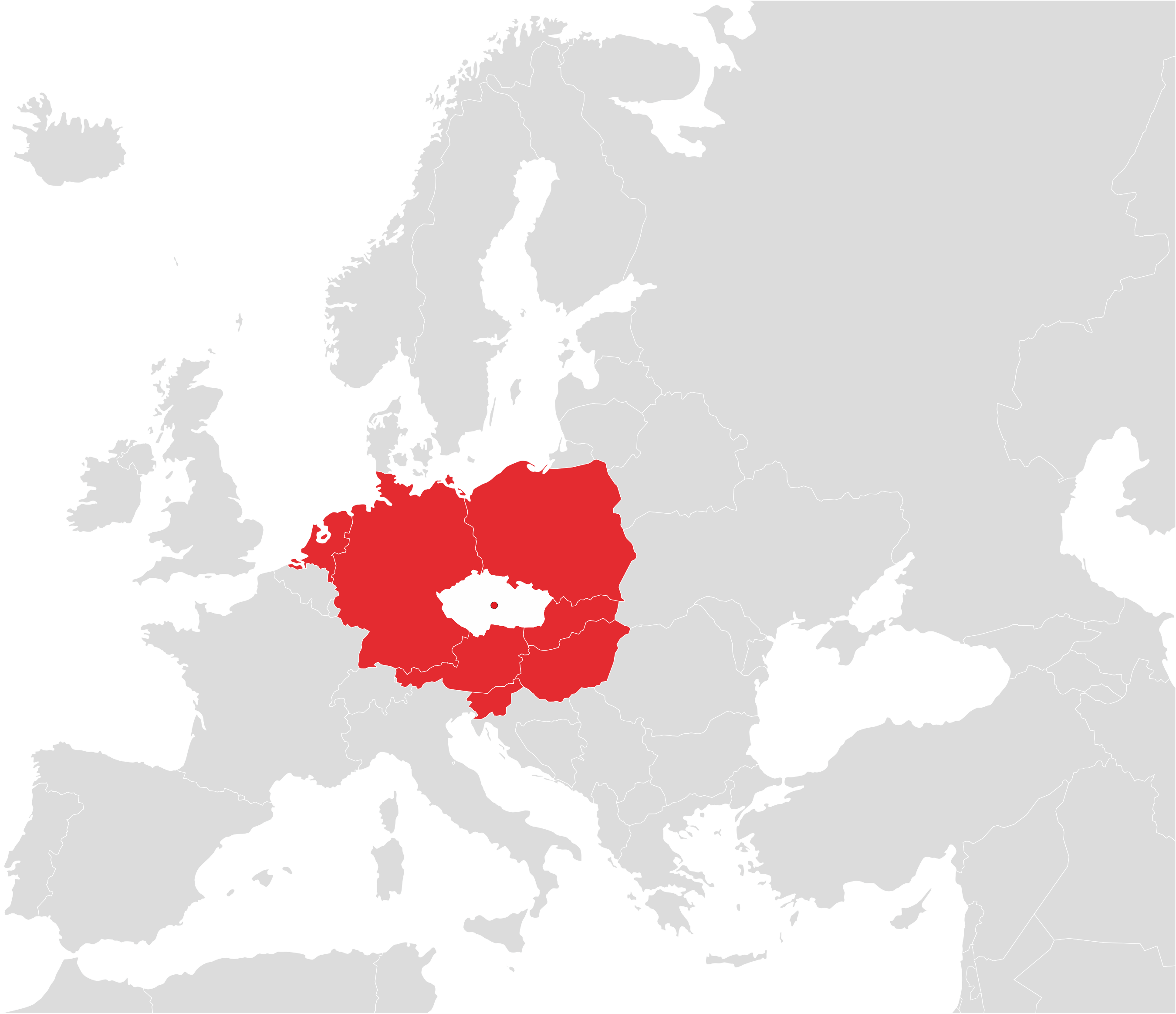 Mapa působnosti v Evropě